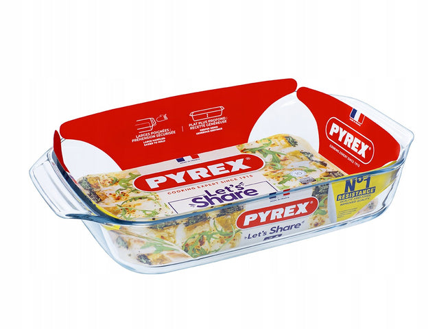 Naczynie żaroodporne do zapiekania lasagne pyrex 39x25 cm forma szklana prostokątna 4 l, do piekarnika, mikrofali, zamrażarki i zmywarki