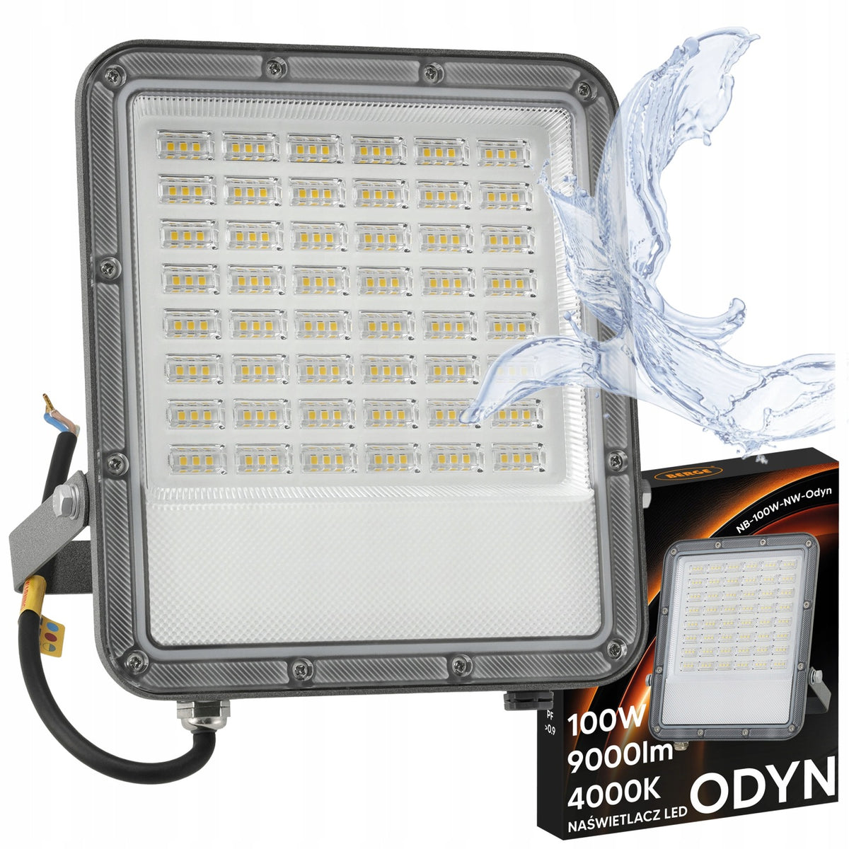 Halogen LED Naświetlacz Lampa 100W 9000lm Premium Zewnętrzny 4000K IP66 reflektor do garażu, ogrodu i na elewację