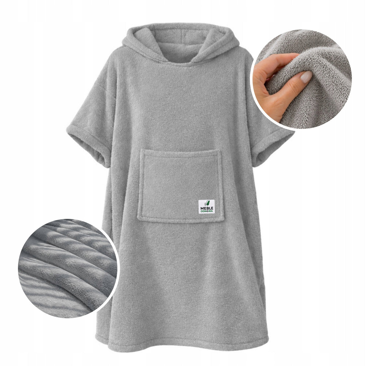 Koc bluza, kocobluza, ciepła narzuta z kapturem, szary Oversize miękka otulacz do relaksu, okrycie domowe, poliester