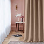 ROOM99 Zasłona zaciemniająca 140x250 ciepły beż taśma multifunkcyjna Laurel gładka tkanina poliestrowa do sypialni i