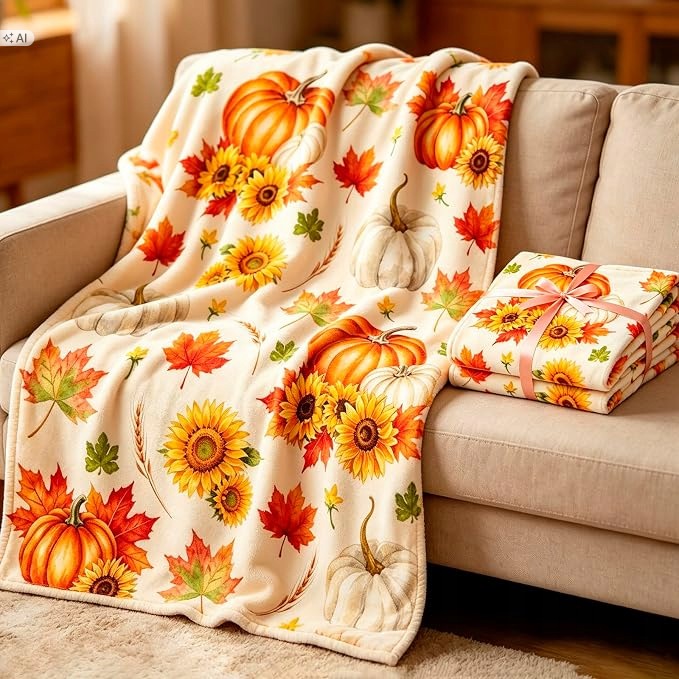 Miękki ciepły KOC jesienny narzuta w dynie na sofę 130X150 CM pled flanelowy pomarańczowy okrycie kanapy