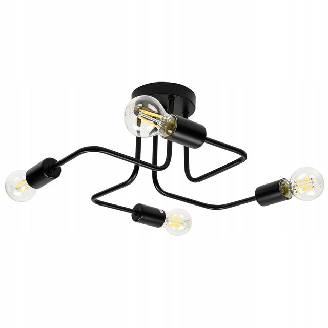 Lampa sufitowa żyrandol plafon pająk 4 ramion loft oprawa industrialna metalowa czarna do salonu kuchni jadalni E27 60 w