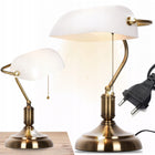 LAMPKA BANKIERSKA BIURKOWA VINTAGE NOCNA BIAŁY SZKLANY ABAŻUR RETRO E27 oświetlenie do gabinetu, 27 cm, wys. 37 cm, 40