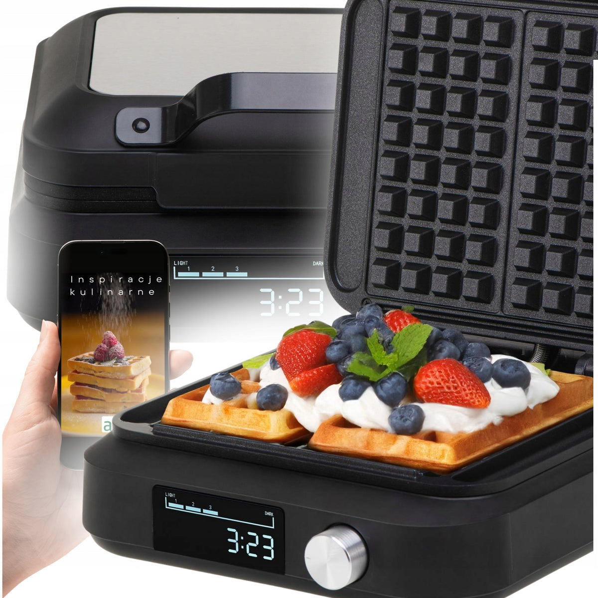 Gofrownica 2200W na 2 gofry XXL Timer Głębokie płyty Regulacja non-stick nominalna