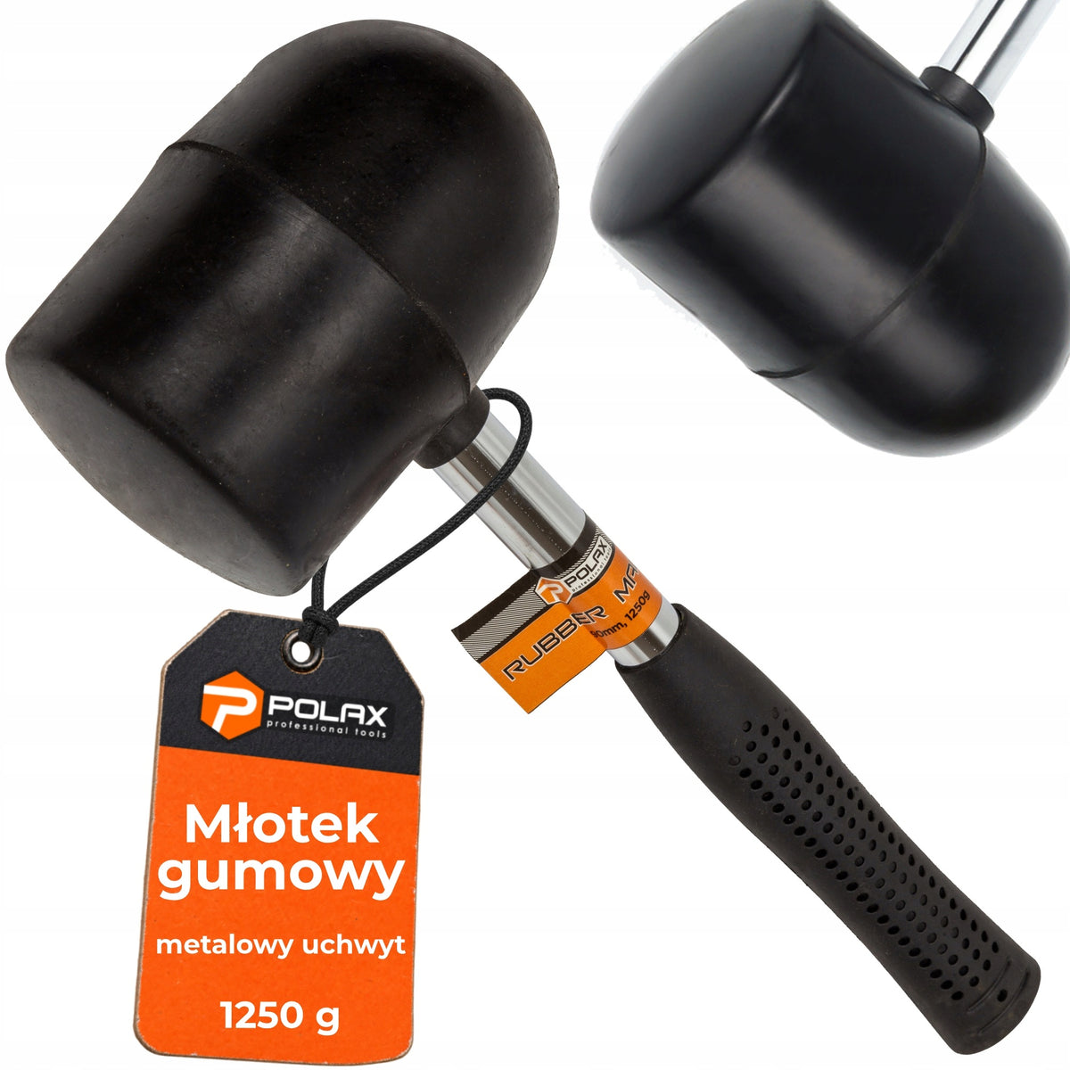 Młotek gumowy 1250g obuch 90mm trzonek metalowy do kostki i płytek Polax pobijak brukarski glazurniczy, układanie