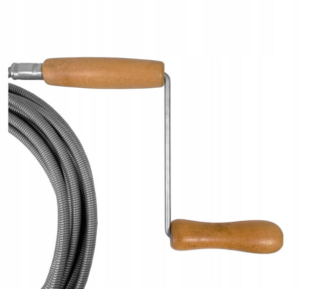 Spirala kanalizacyjna 5 m x 9 mm do udrażniania rur i odpływów, żmijka hydrauliczna z drewnianym uchwytem