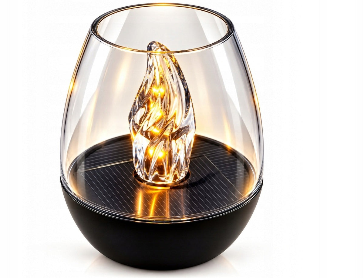 Lampa solarna LED na grób czarna lampion efekt płomienia cmentarz znicz nagrobny, dekoracja mogiły, wysokość 10 cm