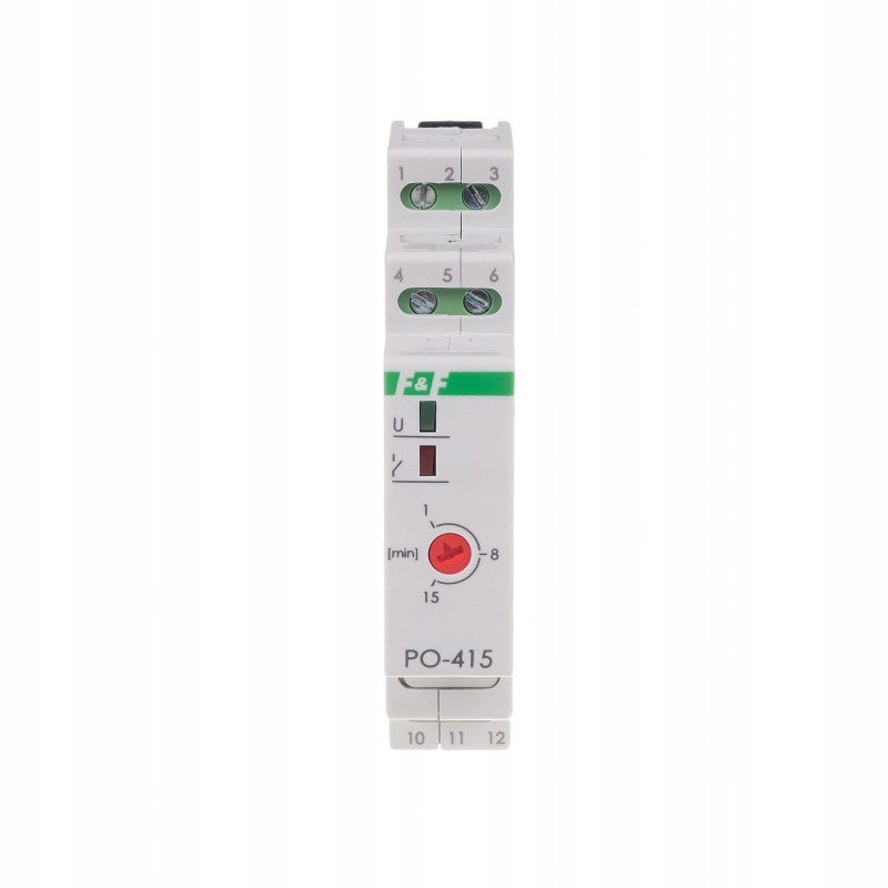 Przekaźnik czasowy opóźnione odpadanie 1-15MIN 10A 1NO/NC 230VAC F&F PO-415 moduł zwłoczny do automatyki elektrycznej