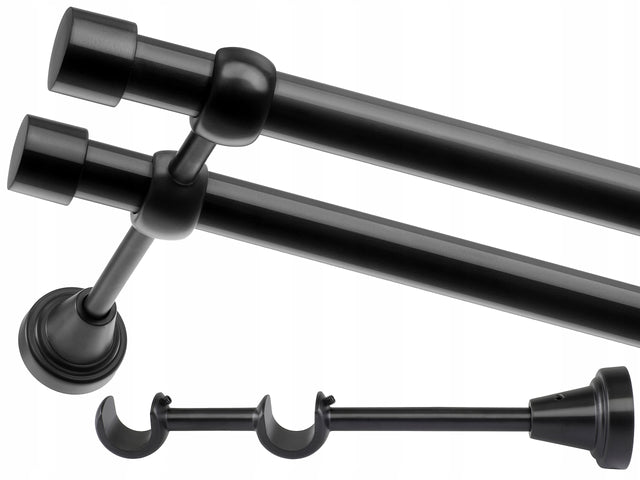 Karnisz czarny podwójny 200 cm fi 19+19 mm karnisze metalowe modern do firan i zasłon, drążek okienny do salonu i sypialni