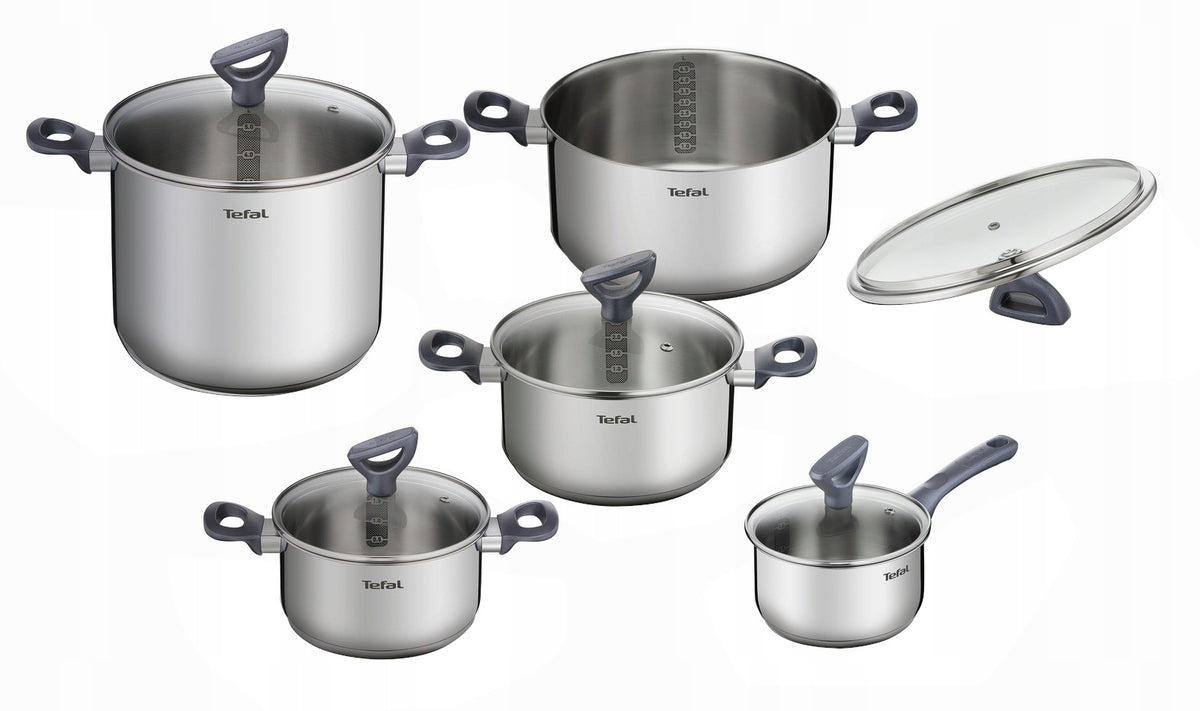Zestaw garnków pokrywki tefal Daily Cook stal indukcja 10el G712SA55 Naczynia kuchenne nieprzywierające do piekarnika i