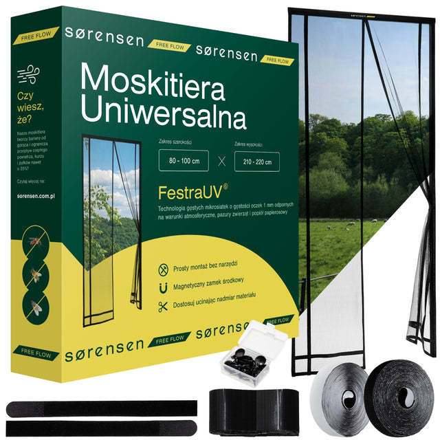 Moskitiery sorensen do drzwi czarny magnetyczna siatka przeciw owadom na balkon, ochrona przed komarami, maks. 220 x 100 cm