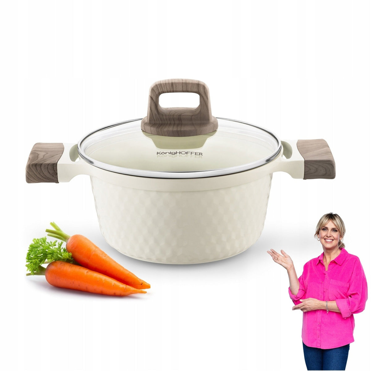 Garnek indukcja z Powłoką ceramiczną Kremowy Konighoffer Rosti 20cm 2l aluminiowy do gotowania zup i sosów
