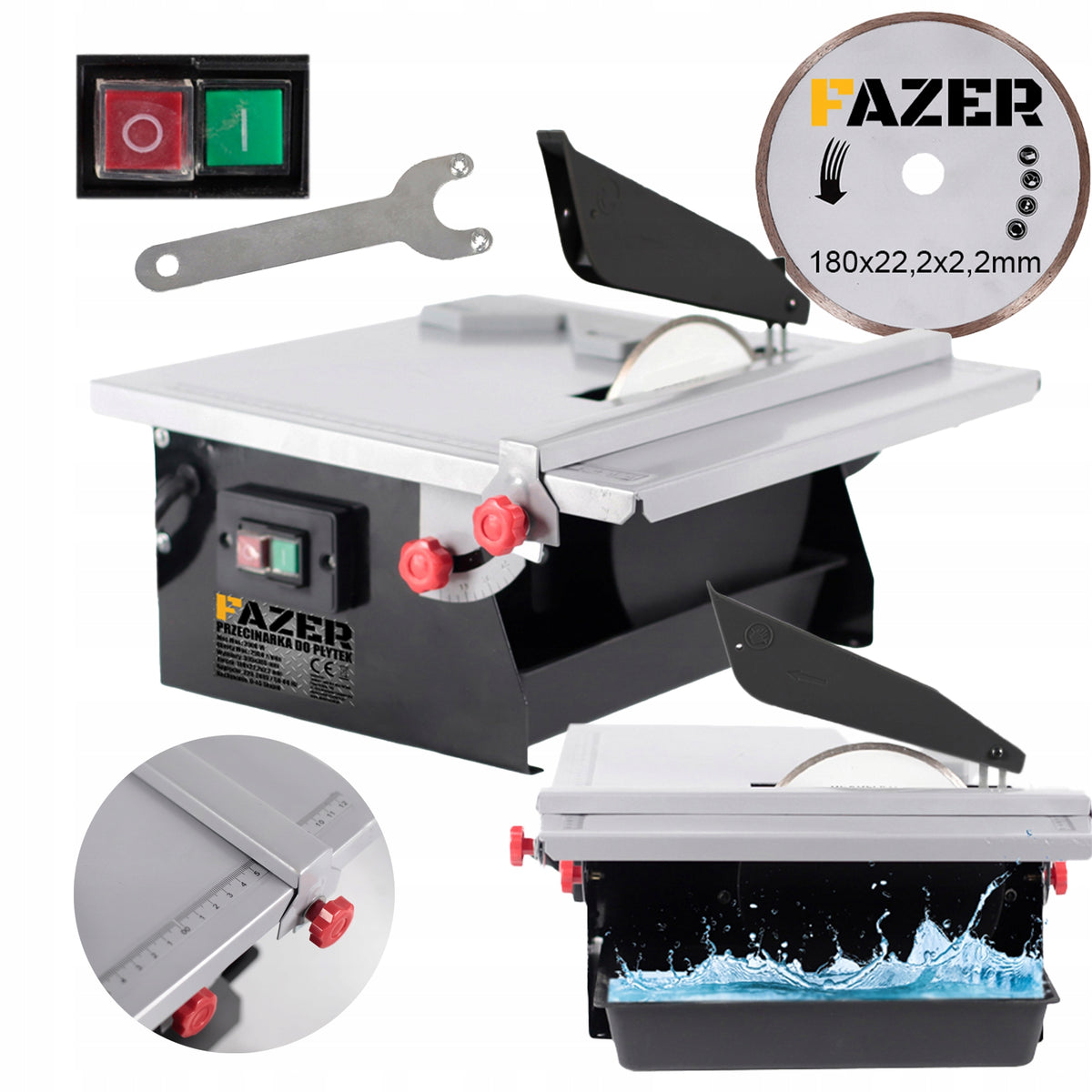 Przecinarka piła do glazury płytek pilarka stołowa krajzega glazura 2000W + tarcza 180 mm, cięcie 34 mm przy 90°, 17 mm