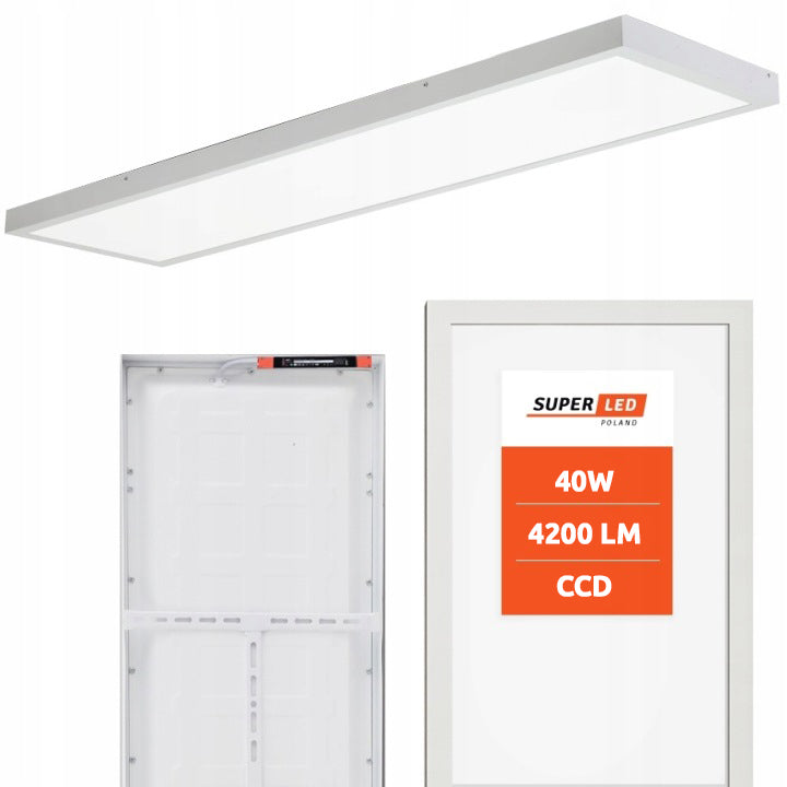Panel lampa LED Sufitowy 40W Plafon Natynkowy 120 x 30cm biały premium oprawa oświetleniowa do biura i kuchni