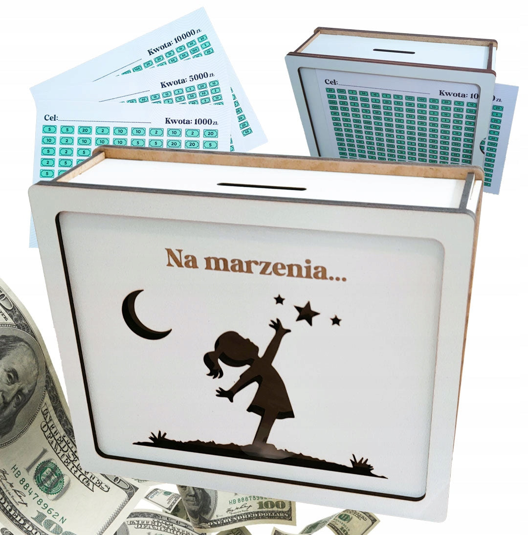 Skarbonka Wykreślana Dla Dziewczynki, Cel Oszczędzanie Na Marzenie, Prezent planer oszczędnościowy z grawerem