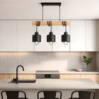 Lampa Wisząca LED Sufitowa Nowoczesna Zwis Drewniana Belka Loft Czarna żyrandol 3-punktowy, oprawa E27 do salonu lub