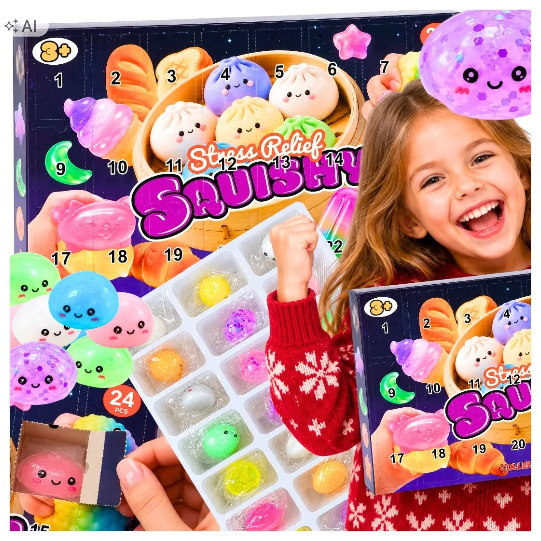 KALENDARZ ADWENTOWY SQUISHY GNIOTKI 24 okienka PIEROŻKI DUMPLINGS stojący