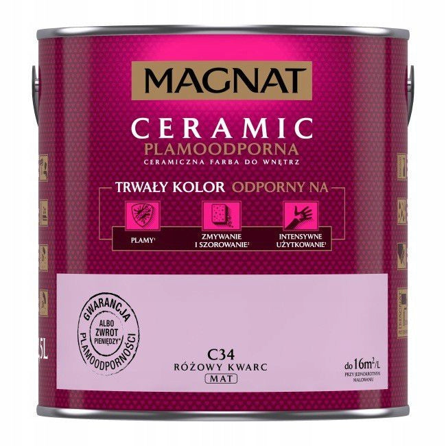 Magnat ceramic - C34 - różowy kwarc - 2,5l farba ścienna matowa do malowania ścian, wydajność 16 m²/l