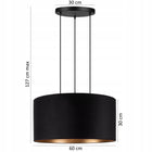 Lampa wisząca duża abażur XL 60cm welur czarny złoty żyrandol sufitowy 3-punktowy, oprawa E27 z tkaniny do salonu