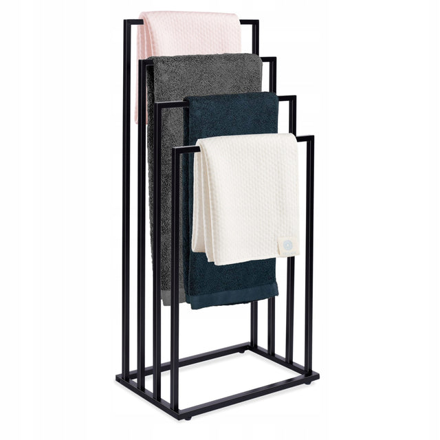 Stojak czarny na ręczniki wieszak stojący łazienkowy metalowy loft drążek 450 mm
