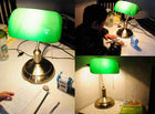 LAMPKA BIURKOWA VINTAGE BANKIERSKA NOCNA KLASYCZNA ABAŻUR RETRO E27 ZIELONY lampa stołowa do pracy, wysokość 38 cm