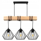 Lampa Wisząca Sufitowa LED Zwis Belka Drewniana Loft Druciana Czarna 3xE27 czarny drewno