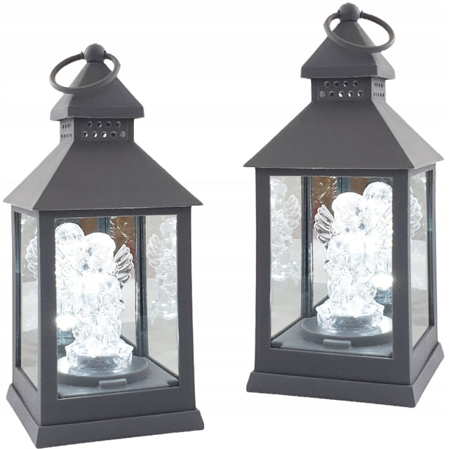 Znicz elektryczny LED anioł aniołek latarenka znicz grób dekoracja szary lampion nagrobny na baterie, 24 cm, czas świecenia ponad 75 h