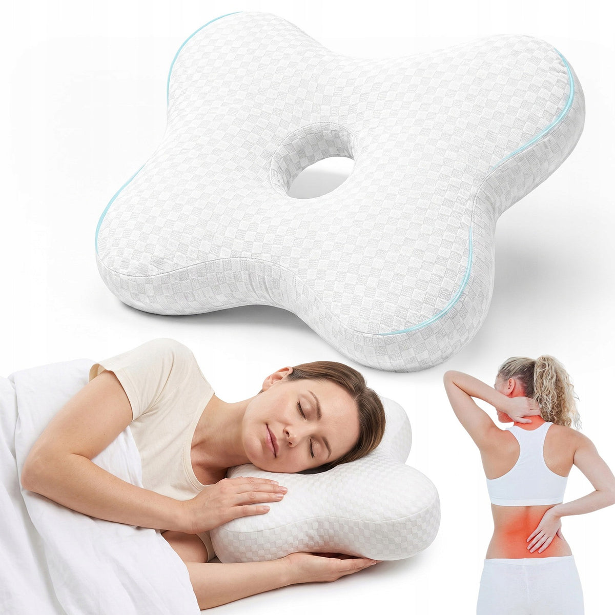 Poduszka z dziurą BÓL ucha poduszka do piercingu ucha z otworem na gojenie piankowa ortopedyczna 60x35 cm