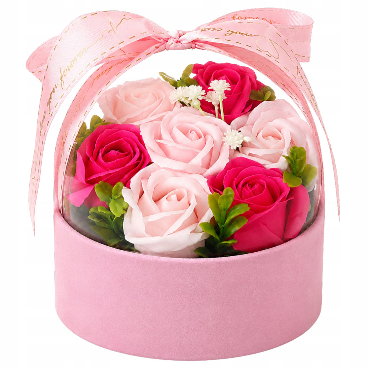 Kwiaty Mydlane Różowy Flower Box Sztuczny Bukiet Premium Na Prezent Ozdoba zapachowa dekoracja walentynkowa, wysokość