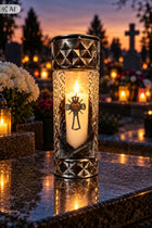 2x duży znicz na cmentarz grób ozdobny lampion klasyczny 29cm srebrny lampka nagrobna, parafinowy, ponad 75 godzin