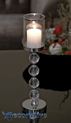 Świecznik Glamour Lampion Chrom Kryształ kpl 1-2-3 srebrna dekoracja stołu, ozdoba do wnętrz, metal i szkło, wysokość