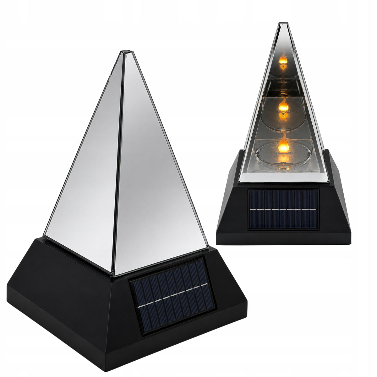 Znicz Solarny Lustro Piramida 3D Lampion Fotowoltaiczny 24,5cm Dzień i Noc ozdoba nagrobna na cmentarz, LED, ponad 75