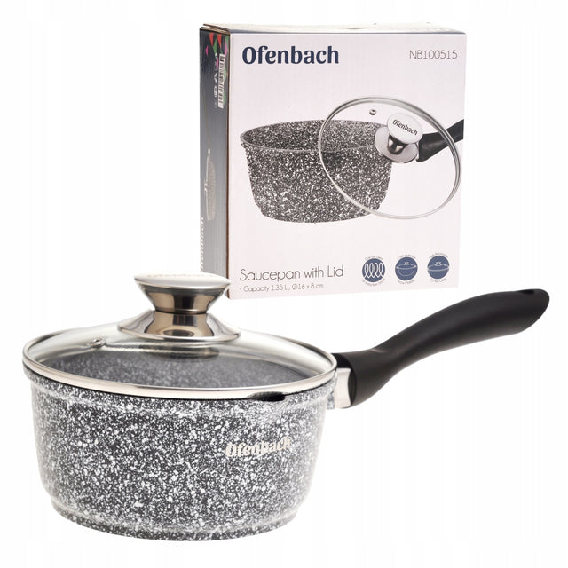 Rondel garnek z powłoką granitową rondelek z pokrywką indukcja GAZ ofenbach aluminiowy 1,35 l 16 cm do kuchni ceramicznej i elektrycznej