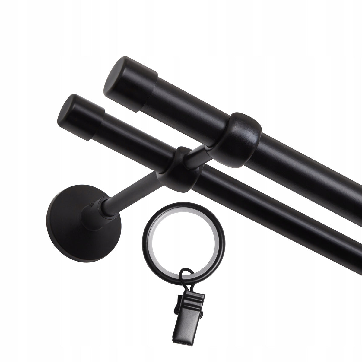 Karnisz podwójny metalowy 200 CM 19+16 MM z kółkami czarny MAT classic do zasłon i firan, drążek okienny