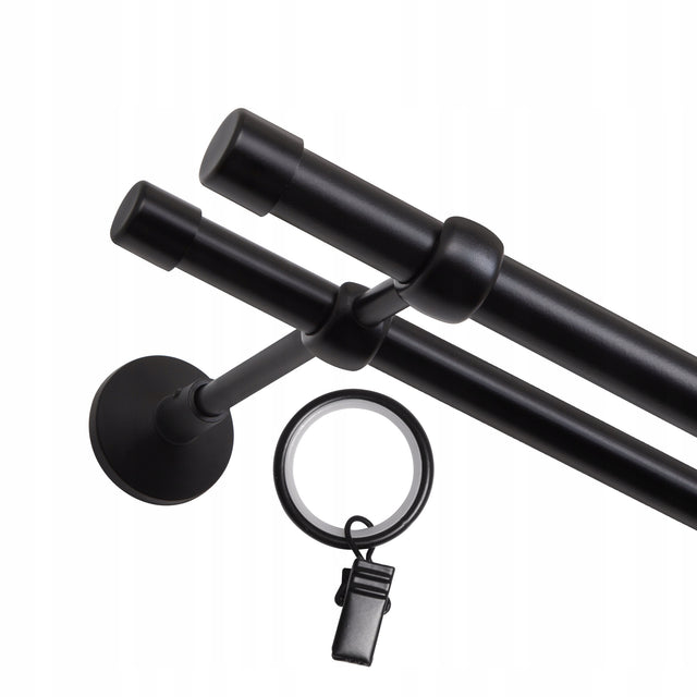 Karnisz podwójny metalowy 200 CM 19+16 MM z kółkami czarny MAT classic do zasłon i firan, drążek okienny