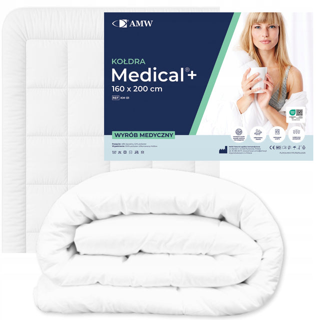 Kołdra Medical+ 160x200 cm – antyalergiczna medyczna AMW pranie 95°C całoroczna, wypełnienie z poliestru silikonowanego, poszycie
