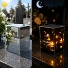 Znicz Lustrzany LED dla Dziadków z Grawerem na Grób Elegancki Płomienia na baterie, elektryczny, cmentarny, 15 cm