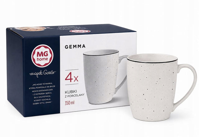 MG Home GEMMA Magda Gessler Zestaw 4 porcelanowych kubków 350 ml do herbaty i kawy, serwis dla czterech osób