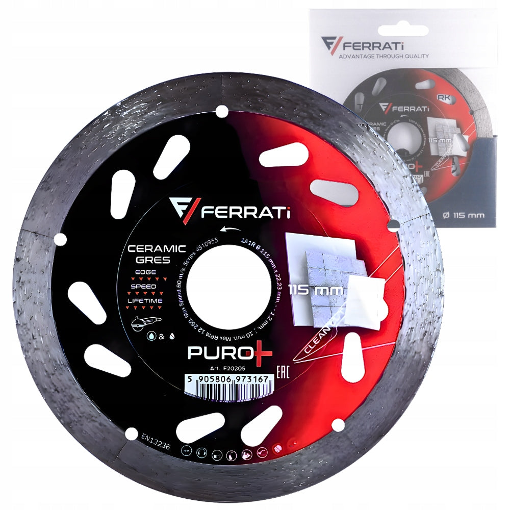 Tarcza diamentowa do idealnego cięcia gresu ceramiki 115mm puro+ FERRATi z 3 sztuk