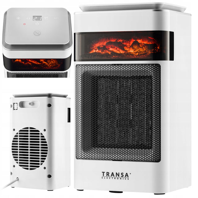 Termowentylator Grzejnik ceramiczny farelka Efekt Płomienia Panel LCD 1500W maksymalna biały