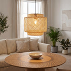 Lampa wisząca Tulum bambusowa czarna zawieś 38cm naturalna beżowa BOHO TH06 do salonu jadalni sypialni, abażur, oprawa