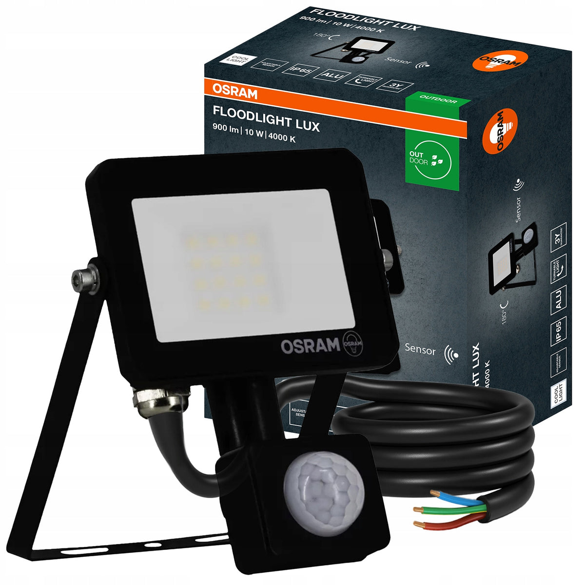Naświetlacz LED Halogen Reflektor 10W 4000K 900lm IP65 Czujnik Ruchu osram oświetlenie zewnętrzne, lampa ogrodowa