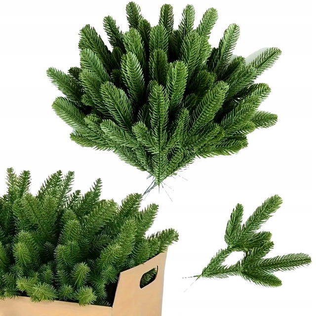 Świąteczne Gałązki Świerkowe PE 24cm Dekoracje na Stroik Wieniec Girlanda sztuczne igliwie zielone 50 sztuk do kompozycji florystycznych
