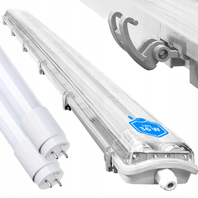 Oprawa hermetyczna 120cm + 2 Świetlówki LED lampa do warsztatu i garażu, trzonek G13, 36 w, 125 cm, srebrna