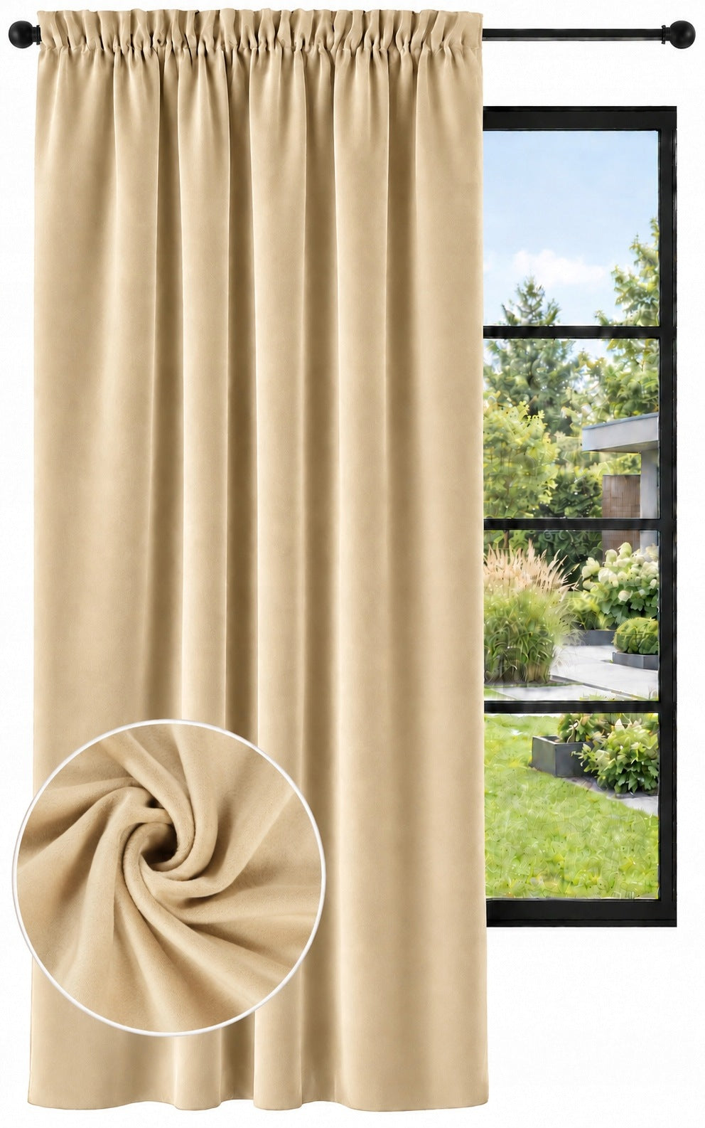 Zasłony gotowe WELUROWE 140x220 gładkie zasłona velvet na taśmie beżowe do salonu i sypialni, półzaciemniające, na