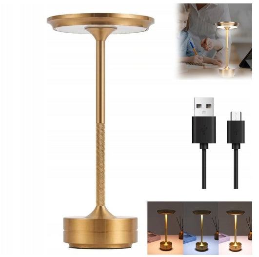 Lampka stołowa biurkowa nocna LED bezprzewodowa dotykowa złota przenośny lampa akumulatorowa do sypialni i salonu, dekoracyjna, 21 cm, 13 w