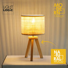 Lampka nocna stołowa LIGHTLOGIC LL VERNOK TL E14 bambus do LED boho eko lampa przyłóżkowa, abażur 16,5 cm, wysokość 31