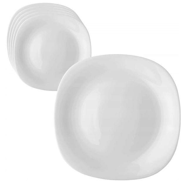 6x talerz płytki obiadowy kwadratowy biały quadro szklany 28cm zestaw naczyń do serwowania posiłków, do zmywarki