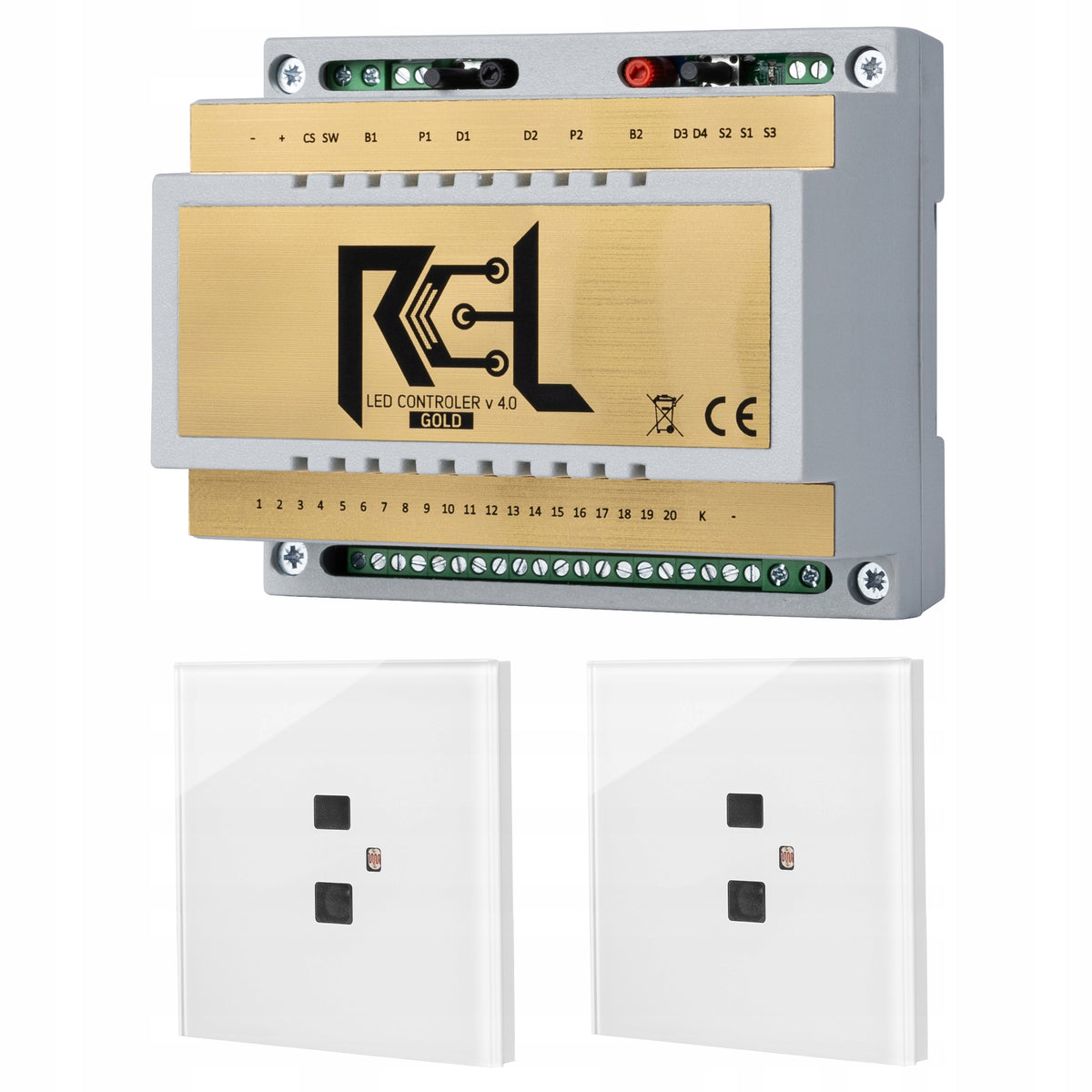 Zestaw Sterownik schodowy rcl-led gold, czujnik odległości RG_1_GLASS_WHITE automatyka oświetlenia LED, do