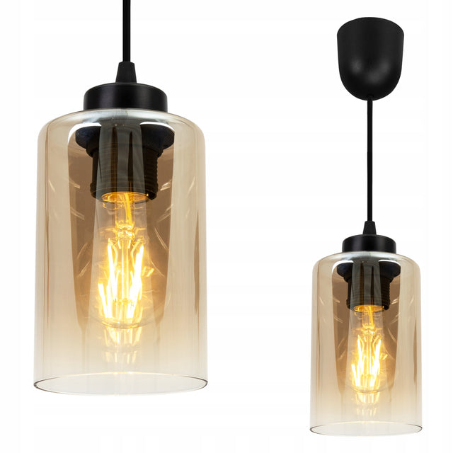 Lampa sufitowa wisząca żyrandol pojedyncza szklana loft nad stół wyspę oprawa oświetleniowa czarna do kuchni jadalni gwint E27 klosz 10 cm